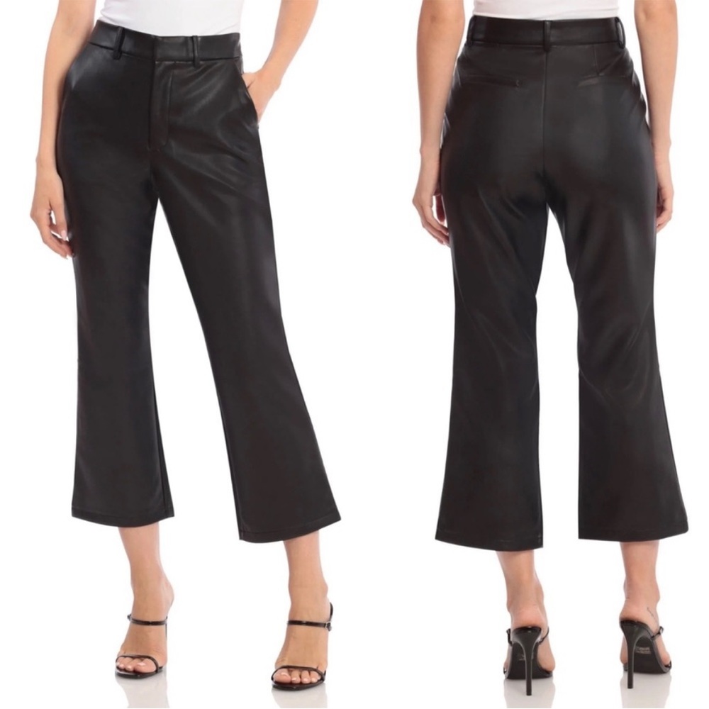 Anthro Avec Les Filles Black Faux Leather Crop Flared Pants - Like New - M